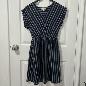 Monteau Womens Blue Nauticall V Neck Feminine Stripe Dress Medium